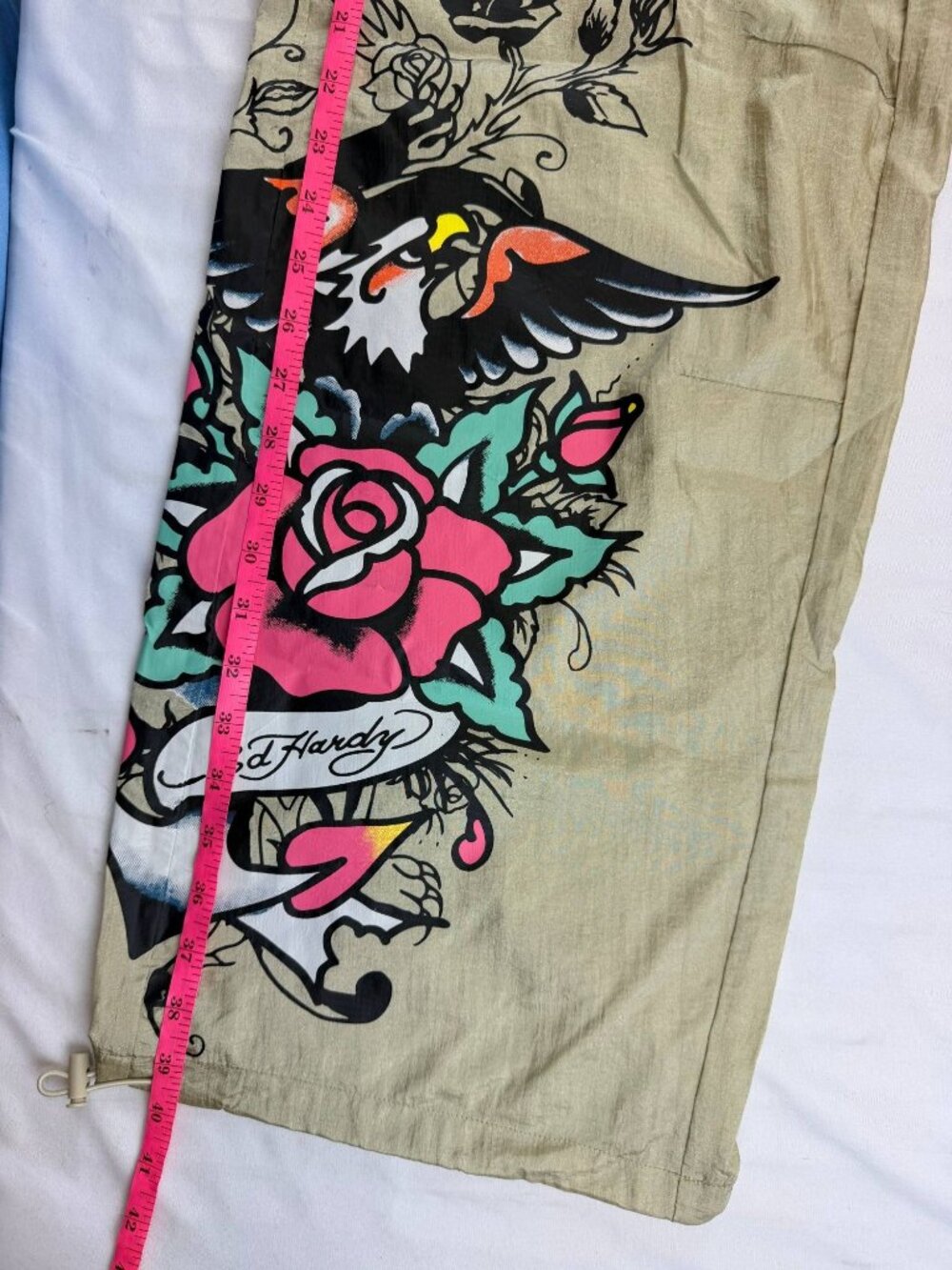 NWT Ed Hardy Women's Eagle Anchor Nylon Pants Gold Size Medium - Picture 11 of 11